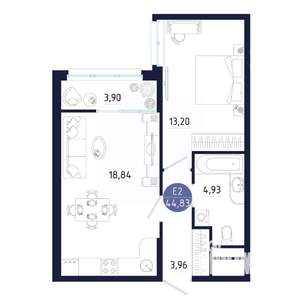 1-к квартира, строящийся дом, 45м2, 2/25 этаж