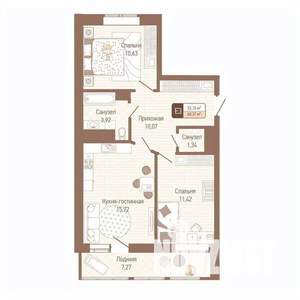 2-к квартира, строящийся дом, 57м2, 7/14 этаж