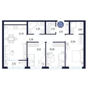 3-к квартира, строящийся дом, 74м2, 11/25 этаж