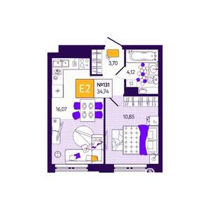 1-к квартира, вторичка, 35м2, 9/12 этаж