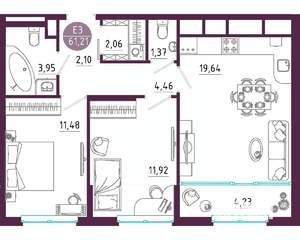 2-к квартира, вторичка, 61м2, 3/10 этаж