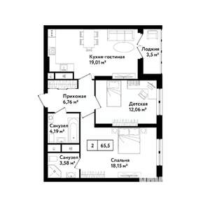 2-к квартира, строящийся дом, 69м2, 2/25 этаж