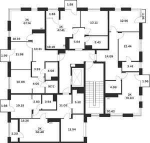 2-к квартира, вторичка, 68м2, 4/4 этаж