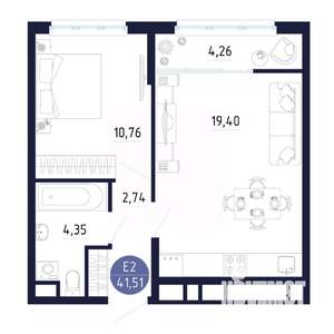 1-к квартира, вторичка, 42м2, 13/25 этаж