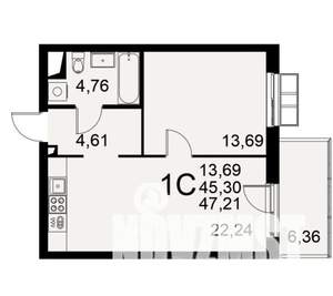 1-к квартира, вторичка, 47м2, 2/5 этаж