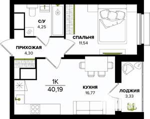 1-к квартира, вторичка, 40м2, 2/25 этаж