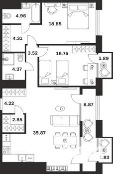 2-к квартира, вторичка, 108м2, 6/10 этаж