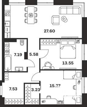 2-к квартира, вторичка, 80м2, 1/7 этаж