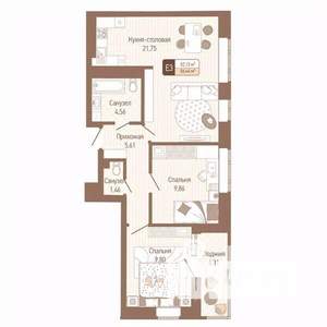 2-к квартира, вторичка, 54м2, 9/14 этаж