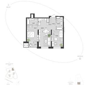 2-к квартира, вторичка, 68м2, 15/21 этаж