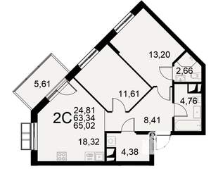 2-к квартира, строящийся дом, 63м2, 3/11 этаж