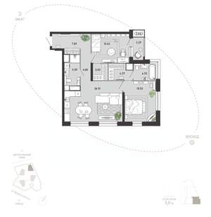 2-к квартира, вторичка, 89м2, 6/21 этаж