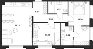 2-к квартира, строящийся дом, 79м2, 1/25 этаж