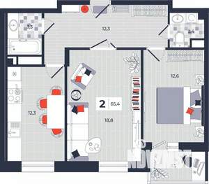 2-к квартира, строящийся дом, 65м2, 13/14 этаж