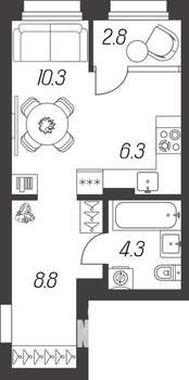 1-к квартира, строящийся дом, 33м2, 4/24 этаж