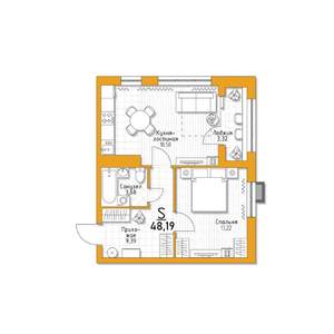 1-к квартира, строящийся дом, 48м2, 1/5 этаж