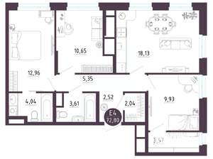 3-к квартира, вторичка, 73м2, 2/10 этаж