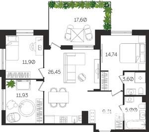 3-к квартира, вторичка, 89м2, 1/4 этаж