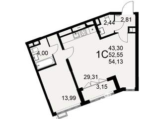 1-к квартира, строящийся дом, 54м2, 1/16 этаж