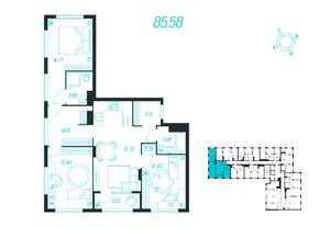3-к квартира, сданный дом, 86м2, 6/15 этаж