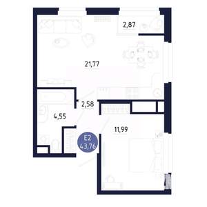 1-к квартира, вторичка, 44м2, 15/25 этаж