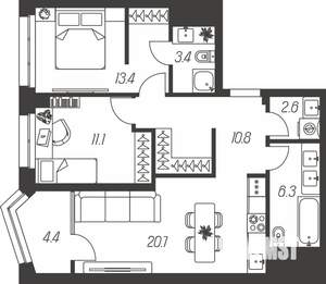 3-к квартира, строящийся дом, 73м2, 19/24 этаж