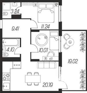 2-к квартира, вторичка, 65м2, 1/16 этаж