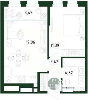 1-к квартира, строящийся дом, 40м2, 1/25 этаж