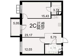 2-к квартира, строящийся дом, 65м2, 10/11 этаж