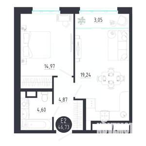 1-к квартира, строящийся дом, 47м2, 5/8 этаж