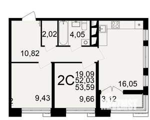 2-к квартира, вторичка, 54м2, 4/18 этаж