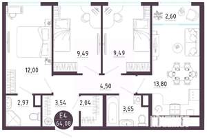 3-к квартира, вторичка, 64м2, 3/10 этаж