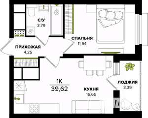 1-к квартира, строящийся дом, 40м2, 25/25 этаж
