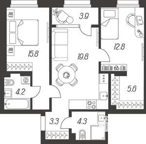 3-к квартира, строящийся дом, 70м2, 9/24 этаж