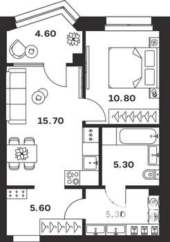 1-к квартира, вторичка, 47м2, 19/24 этаж