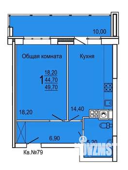 1-к квартира, строящийся дом, 50м2, 5/9 этаж