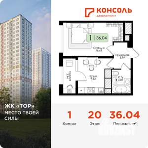 1-к квартира, вторичка, 36м2, 20/25 этаж