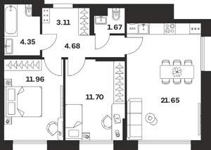 2-к квартира, вторичка, 59м2, 2/10 этаж