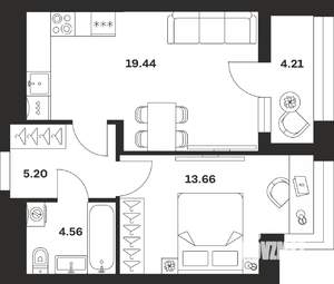 1-к квартира, вторичка, 47м2, 3/16 этаж