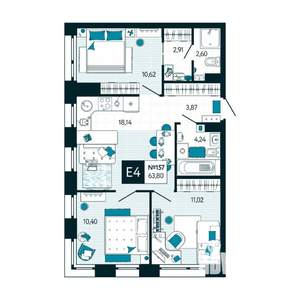 3-к квартира, вторичка, 64м2, 14/15 этаж