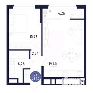 1-к квартира, строящийся дом, 41м2, 2/25 этаж