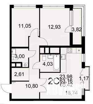 2-к квартира, вторичка, 64м2, 10/25 этаж