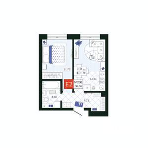 1-к квартира, вторичка, 37м2, 2/19 этаж