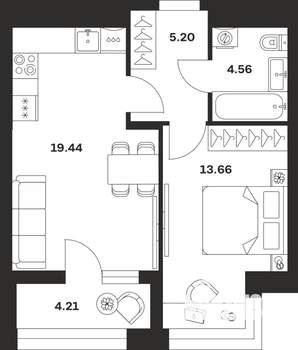 1-к квартира, вторичка, 47м2, 3/13 этаж