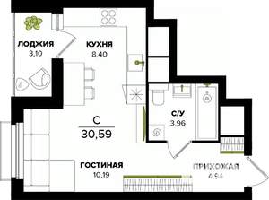 Студия квартира, вторичка, 31м2, 11/25 этаж