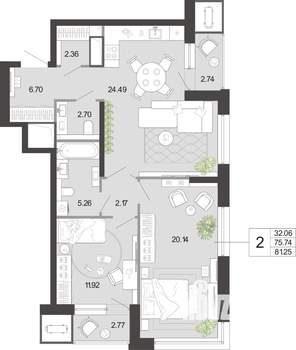 2-к квартира, вторичка, 81м2, 13/21 этаж