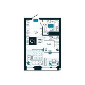 Студия квартира, вторичка, 26м2, 6/15 этаж