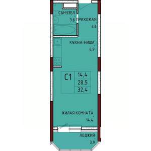 Студия квартира, строящийся дом, 32м2, 11/17 этаж