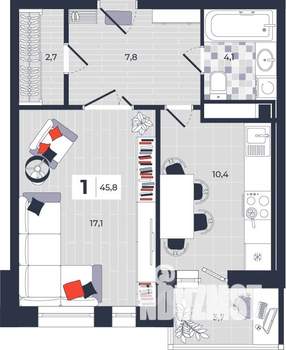 1-к квартира, строящийся дом, 46м2, 14/14 этаж