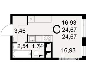 1-к квартира, вторичка, 25м2, 7/25 этаж